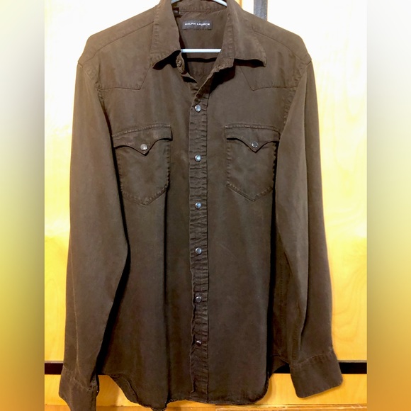 Vintage Ralph Lauren Brown Button Down 100% Lyocell Snap Down Size Medium - Picture 4 of 14